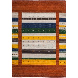 Handgewebter, roter Wollteppich Bhutan mit Streifenmuster, 120x170 cm.