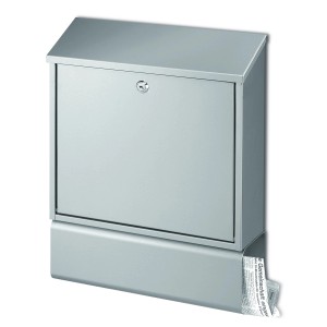 Edelstahl Briefkasten mit Zeitungsfach und Schrägdach für optimalen Wetterschutz.