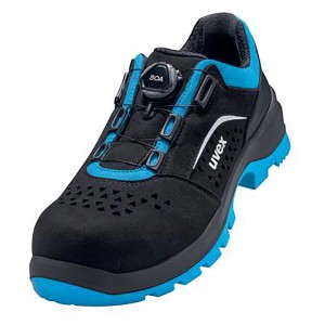 Uvex Halbschuh 2 Xenova S1P in Schwarz-Blau, Größe 37 mit Boa-Verschluss.