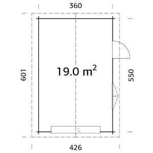 Grundriss Palmako Holzgarage Roger, 360x550 cm, mit Sektionaltor und Tür. Maße: 19 m².