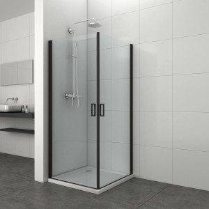 Sanotechnik Schwenktür EliteT80B Schwarz, Duschtür mit schwarzem Rahmen und Griffen.