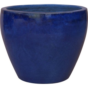 Blauer Terrakotta Pflanztopf, 43x43x35 cm, konische Form, glasierte Oberfläche.