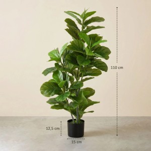 HOMCOM Kunstpflanze Ficus, 110 cm hoch, mit realistischen grünen Blättern im schwarzen Topf.