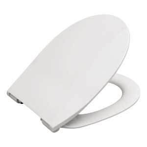 Weißer WC-Sitz Linio mit Absenkautomatik und Edelstahlscharnier.