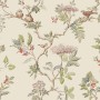Laura Ashley Vliestapete Elderwood Natural mit Blüten, Beeren und Vögeln.