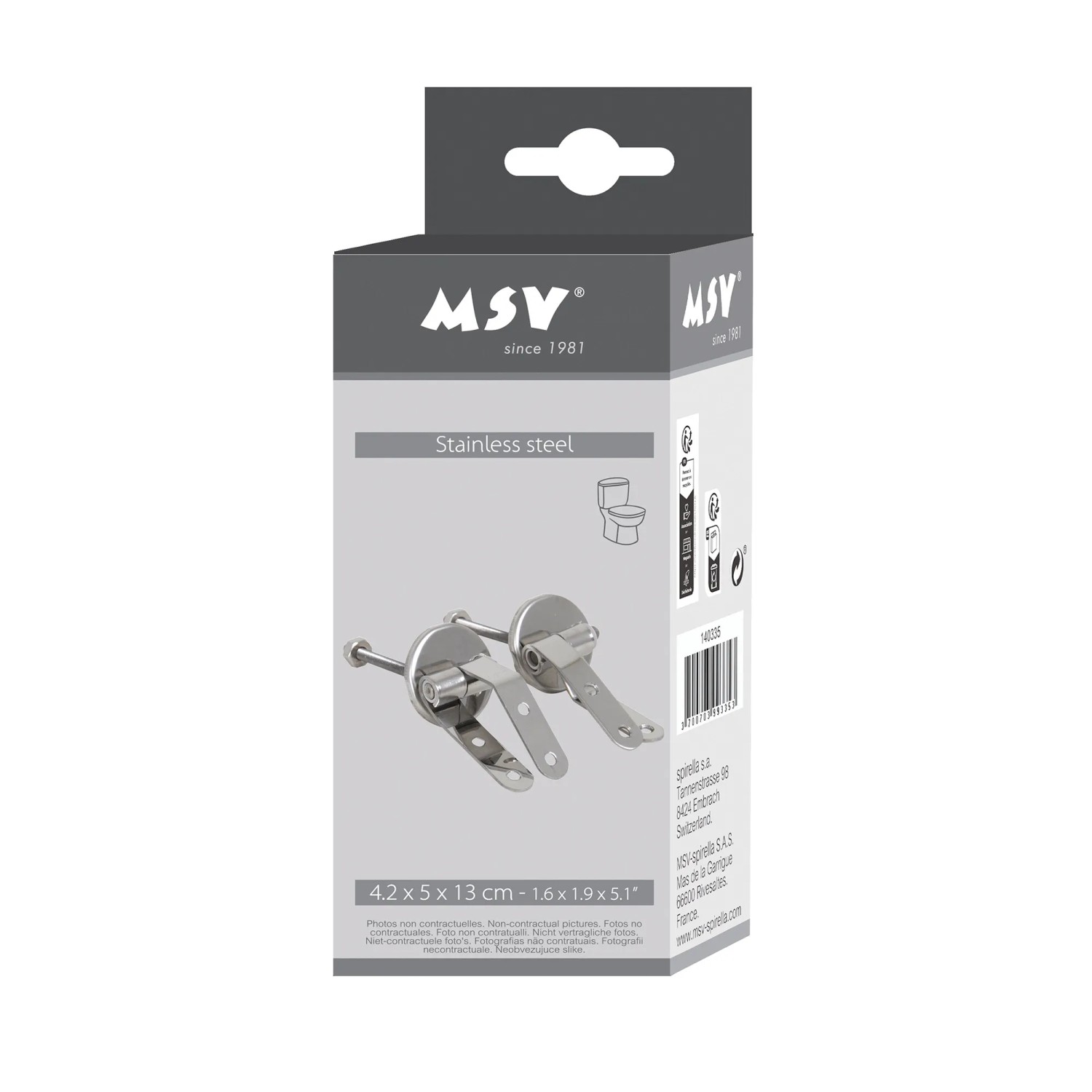 MSV WC-Sitz Scharniere aus Edelstahl, silberfarben, zur Befestigung von Toilettendeckeln.