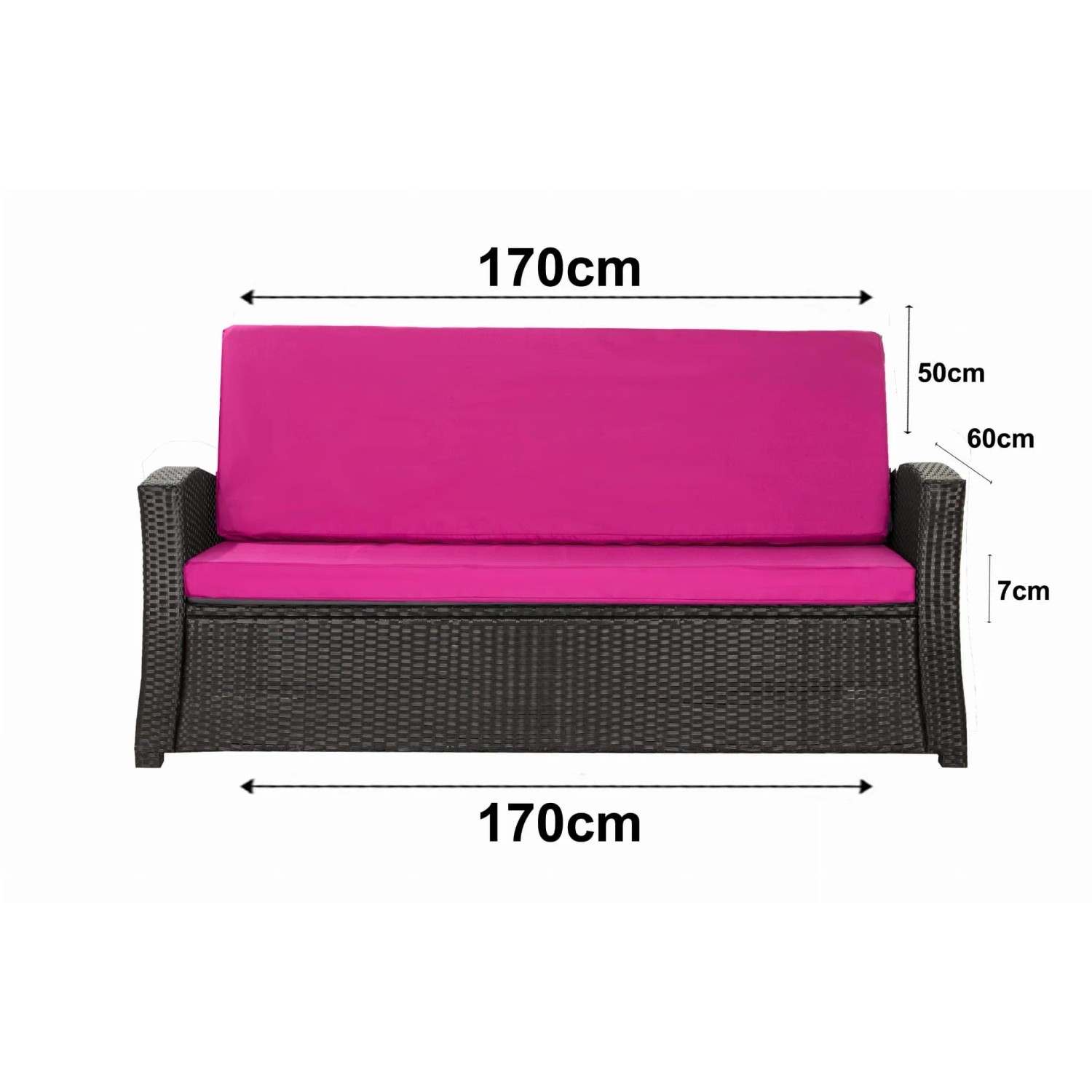 Gartenkissen-Set Rose für 3-Sitzer Sofa (170x60x50cm) aus Polyrattan. Sitz- und Rückenkissen.