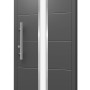Moderne Aluminium Haustür Moderno M560/P in Anthrazit mit Edelstahlgriff und Glaseinsatz.