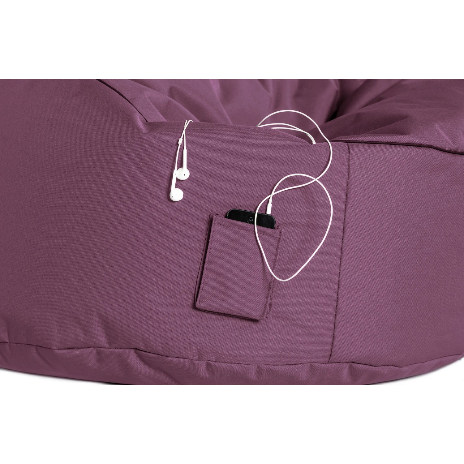 Sitting Point Sessel Scuba in Aubergine mit Seitentasche für Handy und Kopfhörer.