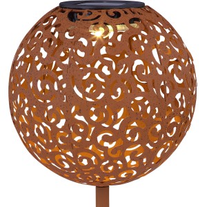 Rostfarbene Globo LED Solar-Kugel mit Dekogeflecht, 54cm, für den Garten.