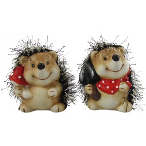 Dekorative Igelfiguren, 2-fach sortiert, aus Keramik in Natur- und Rottönen. Herbstliche Dekoration.