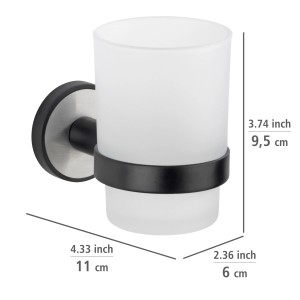 Wenko Zahnputzbecherhalter Udine UV-Loc® Silber Matt mit satiniertem Glasbecher.
