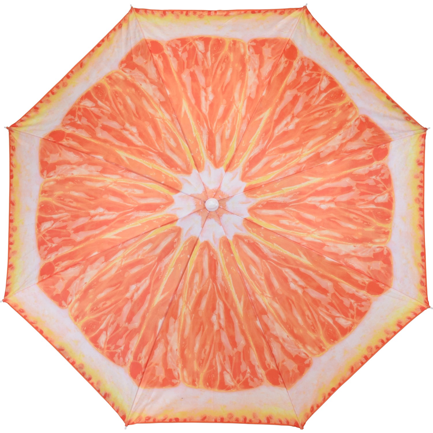 Strandsonnenschirm im Orangendesign, Ø 180 cm, ideal für sonnige Tage am Strand.