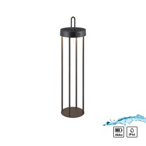 Schwarze LED Akku Tischleuchte Anselm von Just Light, 50,4 cm hoch, für den Außenbereich.