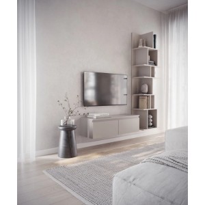 Selsey TV-Hängeboard Bemmi Kaschmirgrau, wandmontierter TV-Schrank mit zwei Klappenfächern unter Fernseher.
