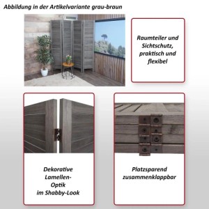 Hellbrauner MCW Paravent G30, 4-teiliger Raumteiler mit Lamellen-Optik, 170x162cm, Dekoartikel für Wohnraum.