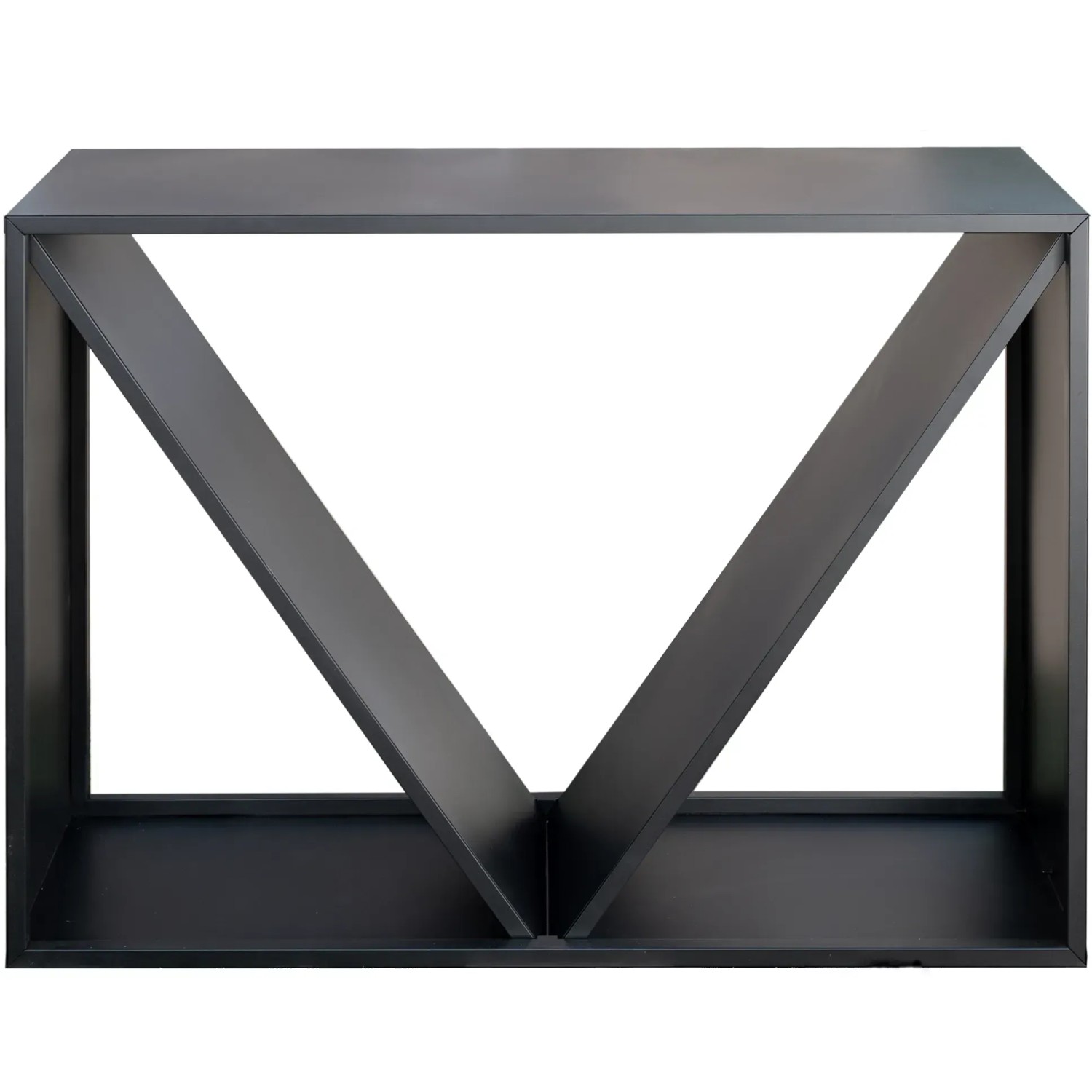 Schwarzes Westmann Kaminholzregal aus Stahl, 114,5x35x80 cm, für die Lagerung von Brennholz.