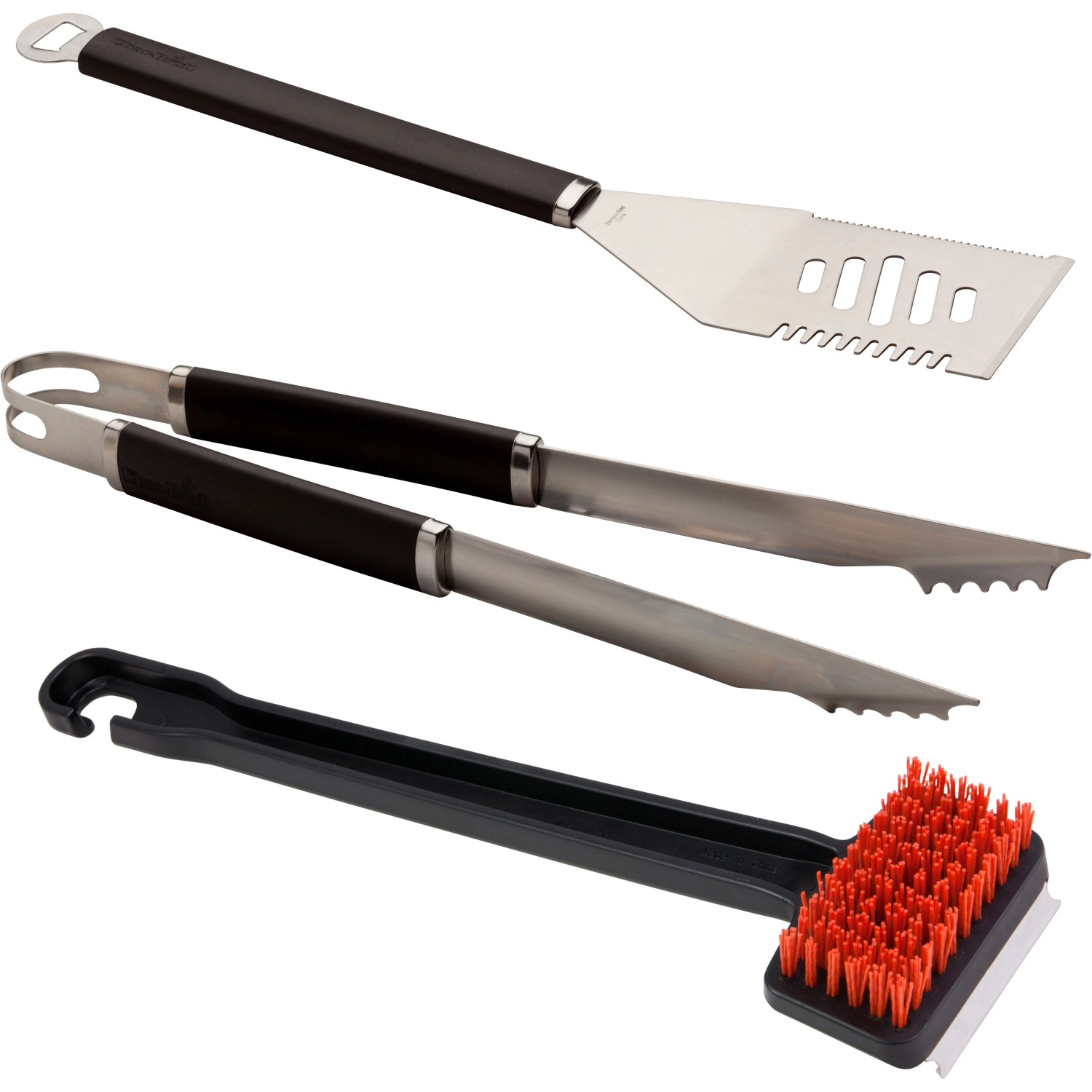 Char-Broil Grillzubehör-Set, 3-teilig: Wender, Zange und Grillbürste für Einsteiger.