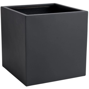 Quadratischer, anthrazitfarbener Vivanno Pflanzkübel Block, 60x60x60 cm, aus Fiberglas.