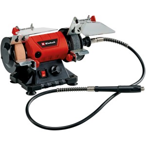Einhell Doppelschleifer TC-XG 75 Kit: Roter Doppelschleifer mit flexibler Welle und Schleifscheiben.