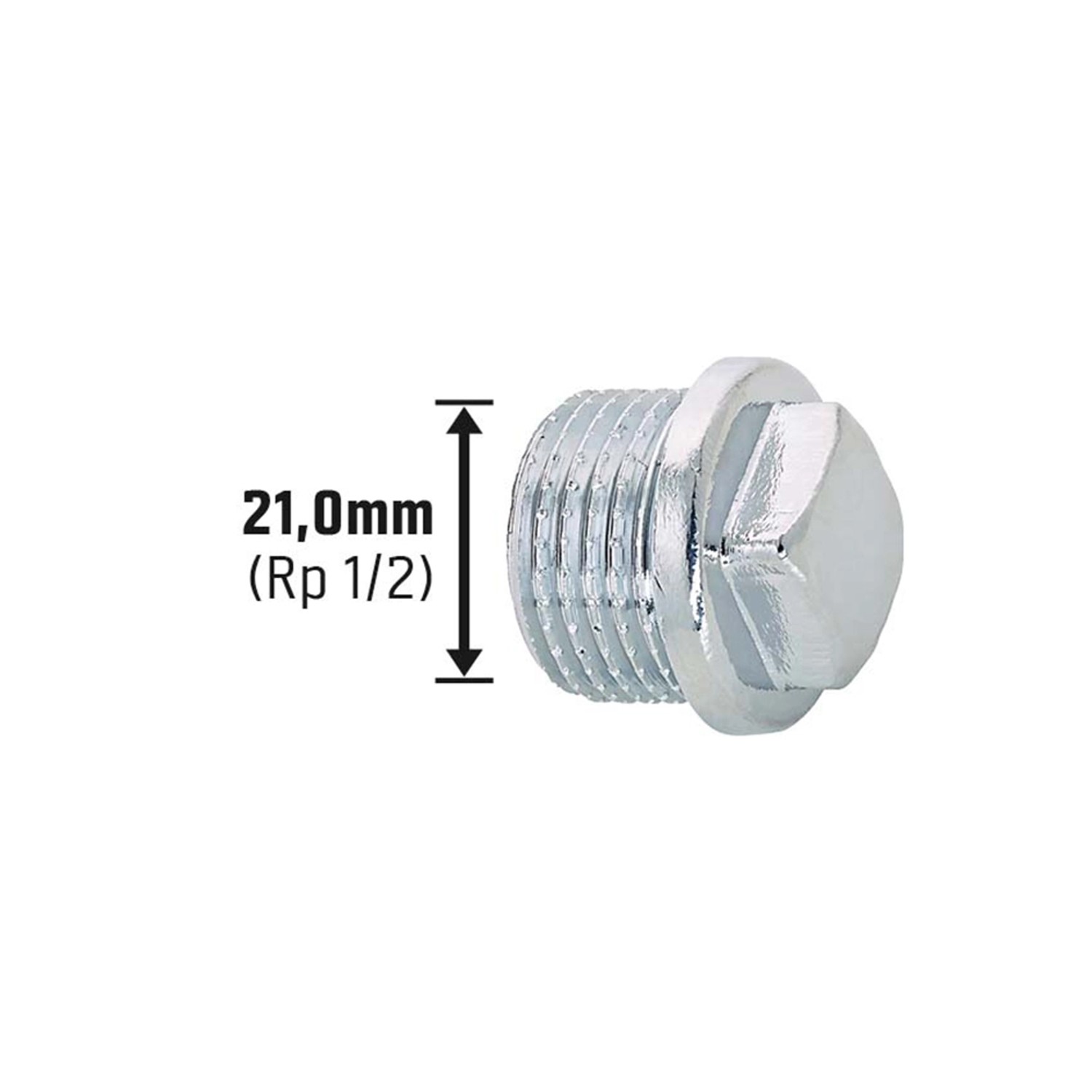 Gewinde-Stopfen, 21 mm (R 1/2), Messing verchromt, für Gewindefittings.