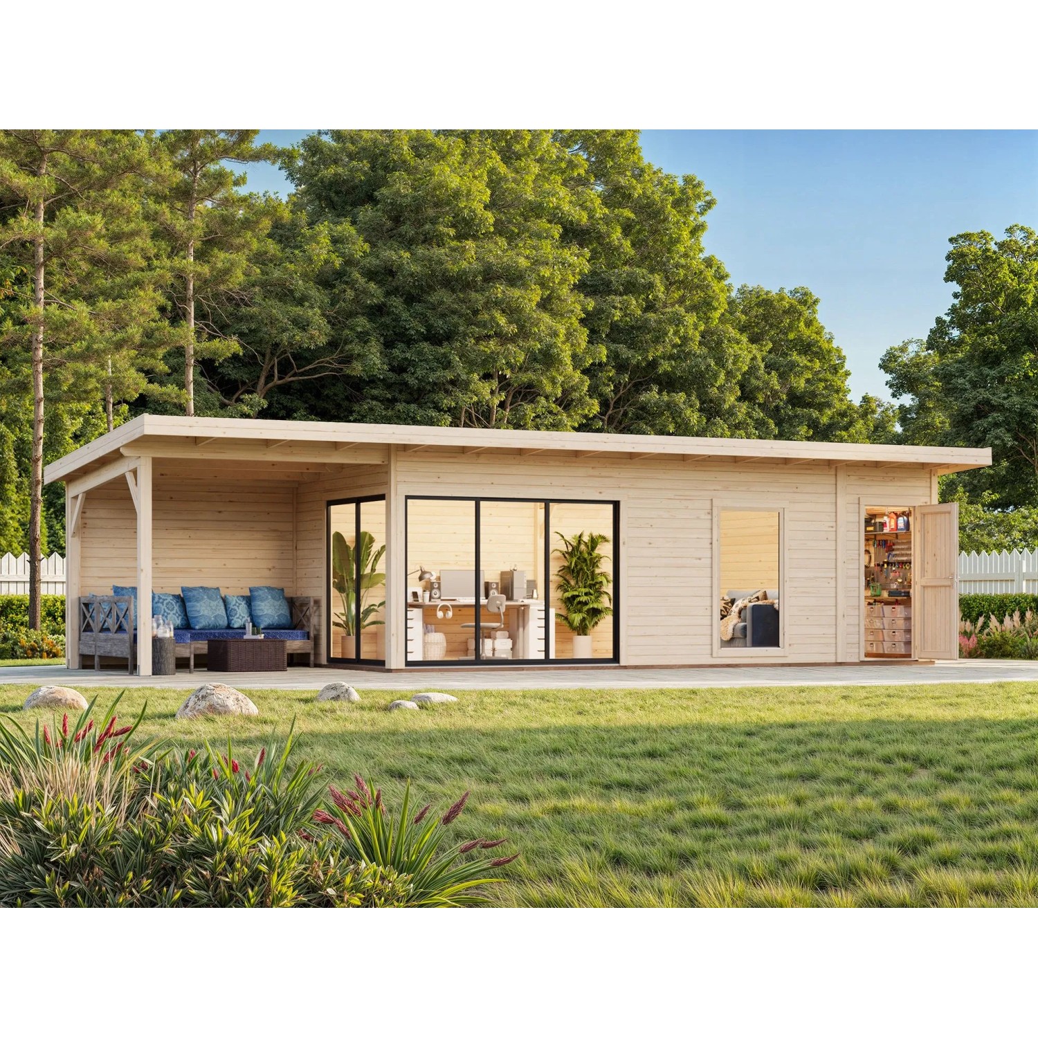 Palmako Holz-Gartenhaus Andrea Slide Pultdach Lackiert 1060 cm x 300 cm ...