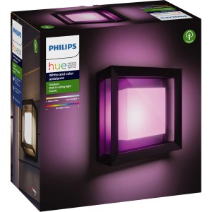 Verpackung der Philips Hue Econic LED-Wandleuchte für den Außenbereich, quadratisch, mit Farbwiedergabe.