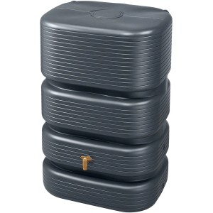 4rain Regentonne Quadro 500 l in Grau mit Deckel und Auslaufhahn.