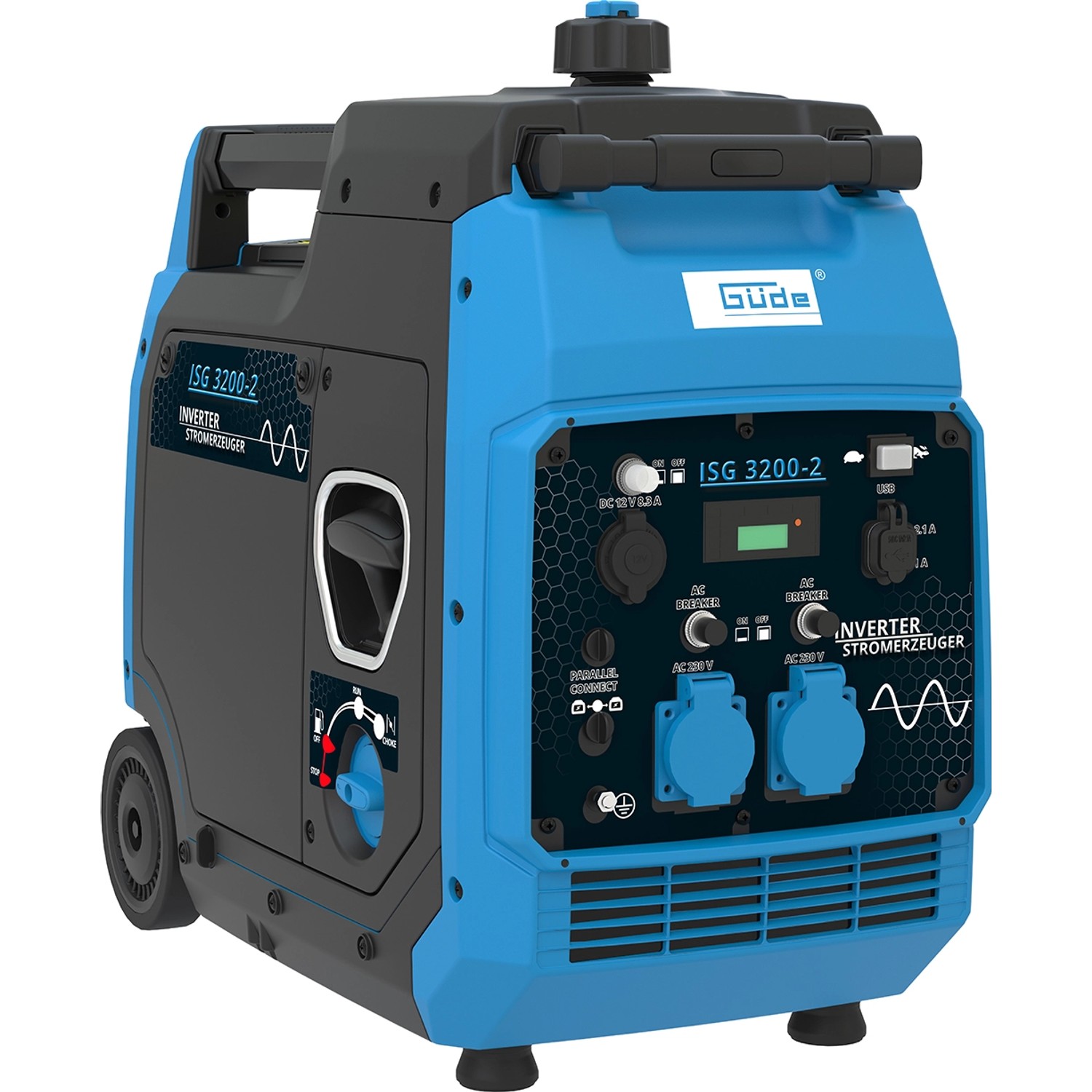 Güde Inverter Stromerzeuger ISG 3200-2 Benzin, tragbarer Generator mit 2x 230V und USB Anschlüssen.