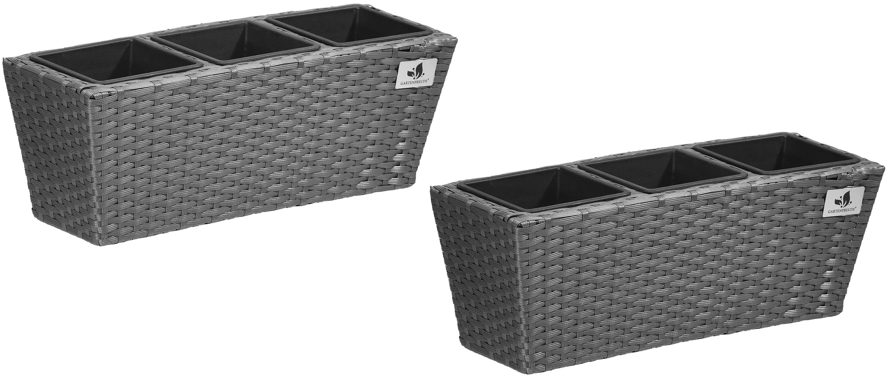 GARTENFREUDE Polyrattan Balkonkasten - 60x19x20 Cm, Schwarz, Mit Aufhängung & Überlauf Für Wasserreservoir