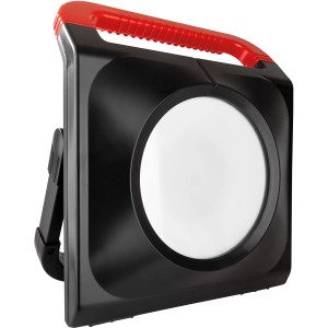 LED-Arbeitsleuchte Work 80W mit Steckdosen, Baustrahler mit Tragegriff und Standfuß.