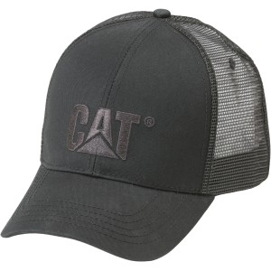 Schwarze Cat Kappe mit Logo und Mesh-Einsatz für gute Belüftung. Arbeitskleidung Zubehör.