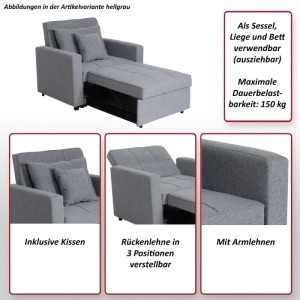 MCW Schlafsessel L90 Taupe, ausziehbar als Liege/Bett, mit Kissen und Armlehnen.