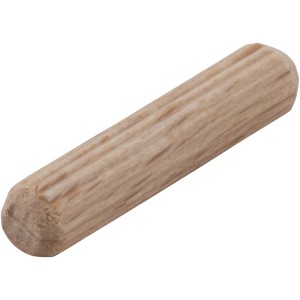 Einzelner, geriffelter Holzdübel aus Buche, 6 mm Durchmesser, 30 mm Länge.