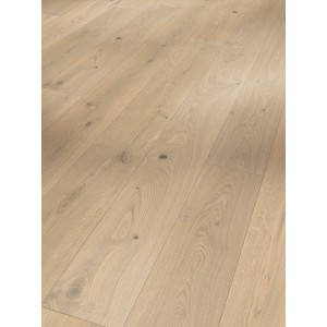 Parador Parkett Classic 3060 Eiche Soave Weiß, matt lackiert. Holzstruktur sichtbar.