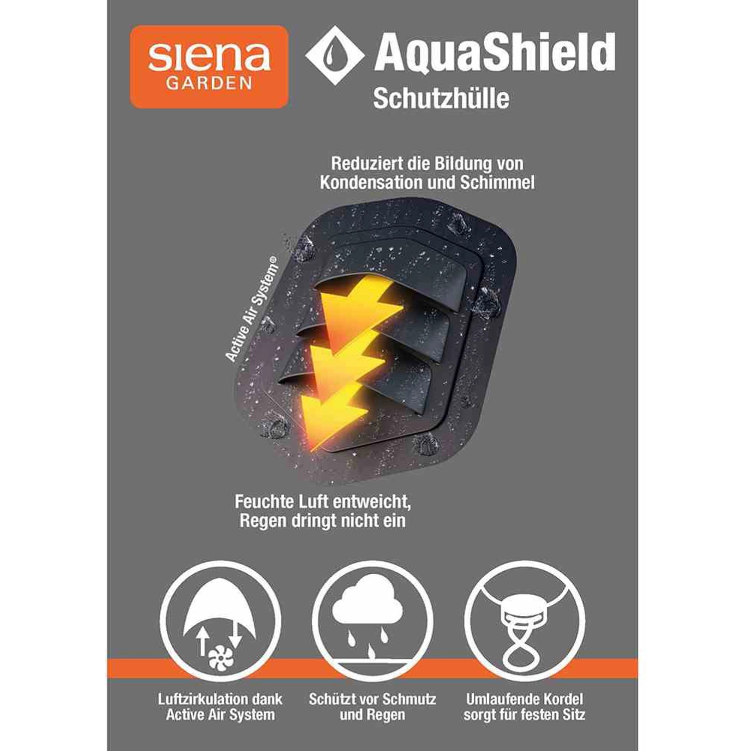 Siena Garden Schutzhülle für Ampelschirm, AquaShield, 55-60 cm, mit Active-Air-System gegen Schimmel.