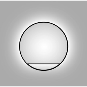 Runder DSK Design LED-Lichtspiegel Silver Cosmos, Ø 60 cm, mit schwarzem Rahmen und indirekter Beleuchtung.
