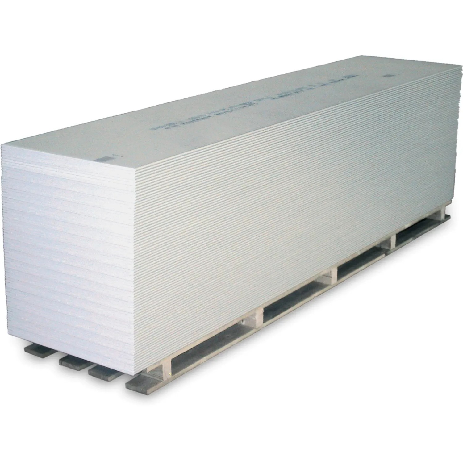 Stapel Gipskartonplatten 9,5 mm x 600 mm x 2600 mm auf Palette für Trockenbau.