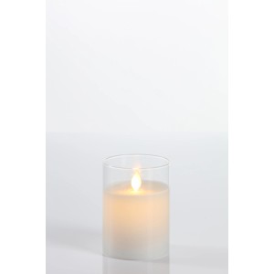 Weiße LED Kerze aus Echtwachs im Glas (7,5x10cm) mit Timer für stimmungsvolles Licht.