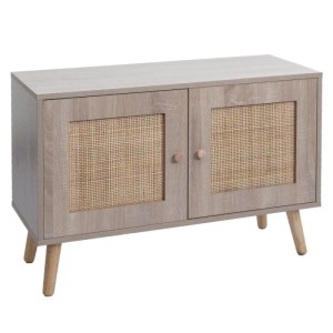 MCW Kommode M40: Sideboard mit zwei Türen und Rattan-Einsatz, Holzfüße.