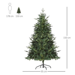 Grüne HOMCOM Kunsttanne, 1,5 m hoch, mit vollen Ästen und stabilem Metallfuß. Ideal für Weihnachten.