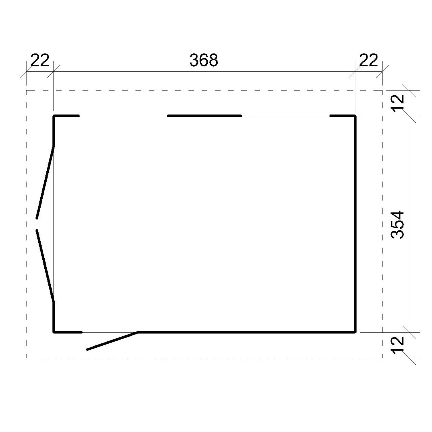 Grundriss der Timbela Garage Premium M990B (378x412x269cm) mit Maßangaben.