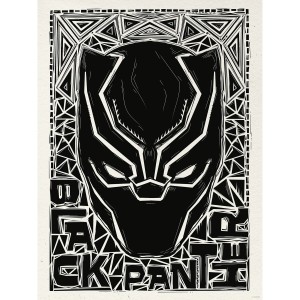 Komar Wandbild Marvel Black Panther Lino-Cut Helmet 30 cm x 40 cm Schwarz-Weiß