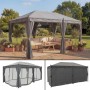 Graue MCW Pergola Calpe 5x3m mit Seitenwand und Moskitonetz im Garten.