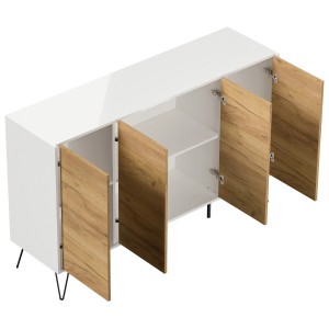 Posseik Sideboard Industrial P, weiß/Eiche, 155 cm, mit 4 Türen und Schubladen.