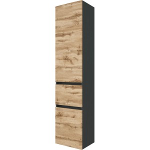 Held Möbel Hochschrank Bari, 40 cm, Wotaneiche/Graphitgrau. Bad-Hochschrank mit Schubladen.