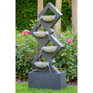 Dobar Design Gartenbrunnen XL Kaskade mit 4 Becken, Pumpe und LEDs in Steinoptik.