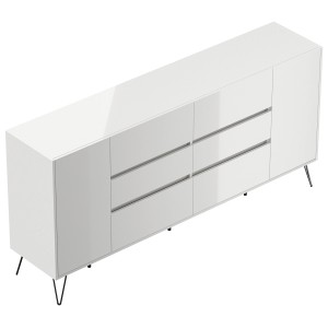 Weißes Posseik Sideboard Industrial mit 6 Schubladen und 2 Türen, 200 cm breit.