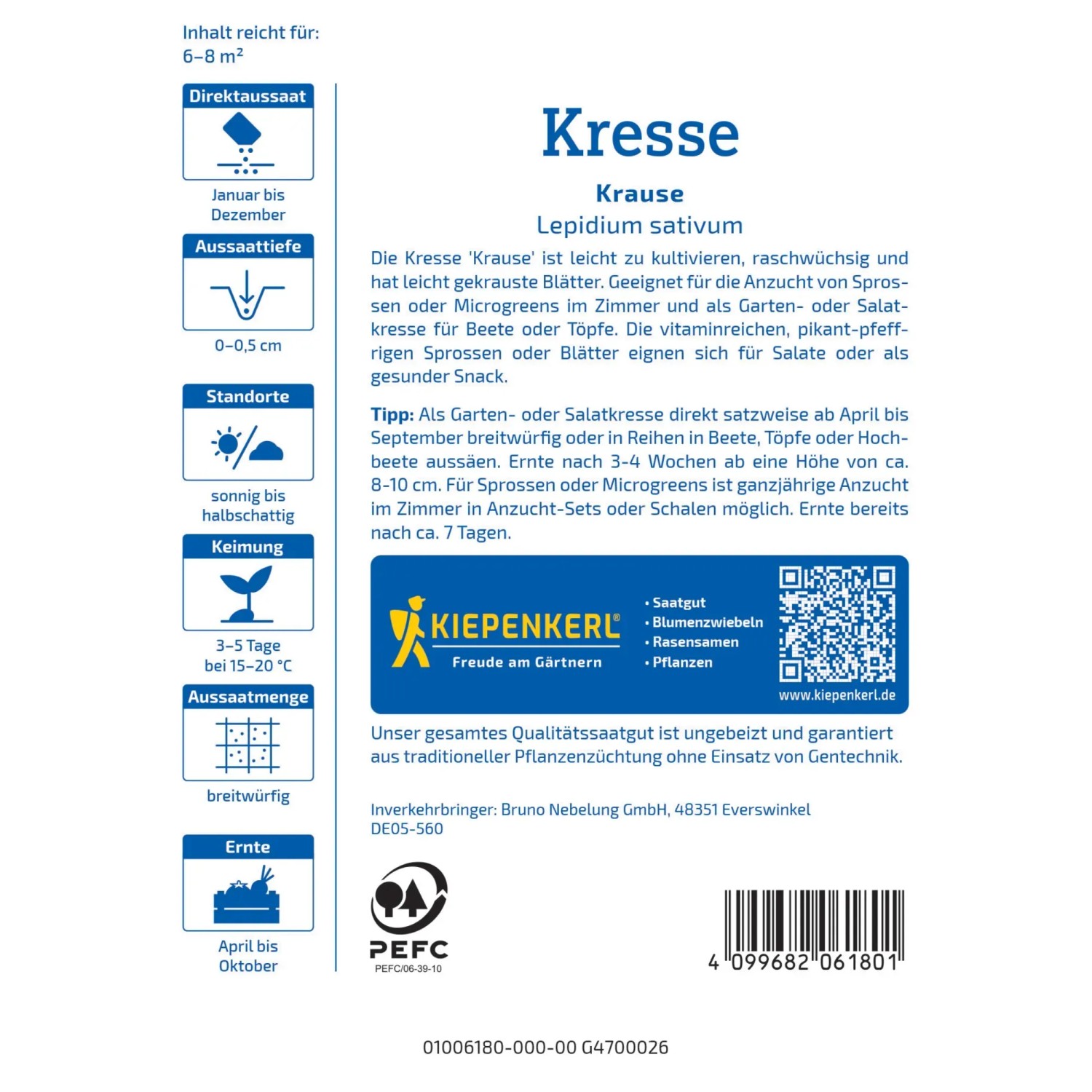 Kiepenkerl Kresse Krause Samenpackung: Schnellwachsende Kräutersamen für Garten und Küche.