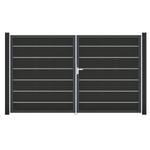 GroJa Grande Steckzaun Tor Premium, DIN Rechts, Anthrazit. 2-flügeliges Gartentor mit Alu-Rahmen.